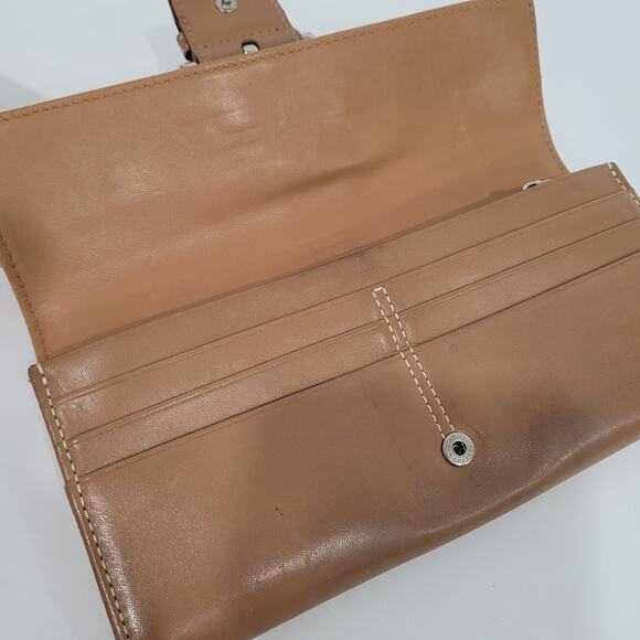 Coach Long Wallet Buckle Envelope Beige Brown Tan Designer Large Smooth Leather - Picture 3 of 12